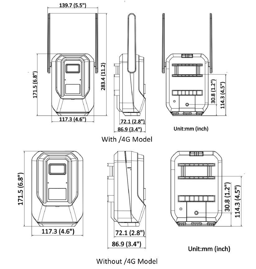 Hikvision DS-2XS6F45G1-IC1/4G - Camera internal and external sketch with dimentions.